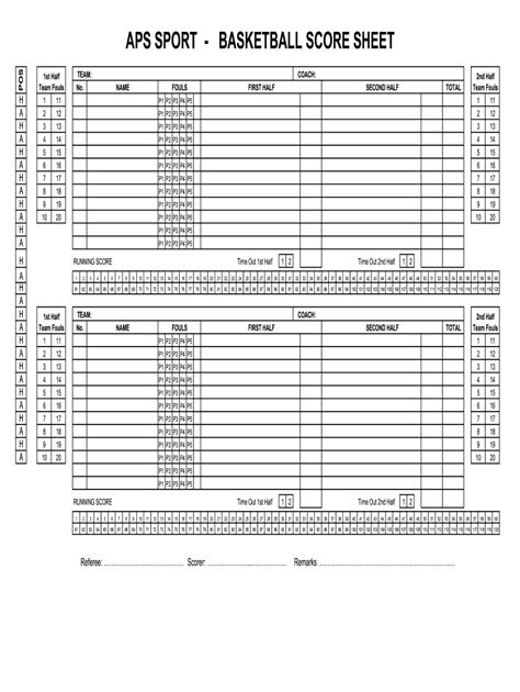 Youth Basketball Score Sheets Excel