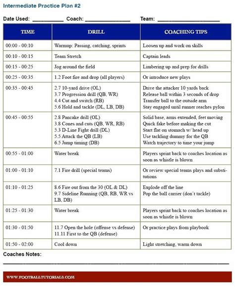 youth football practice plan template example 4