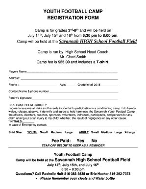 Youth Football Registration Template Example