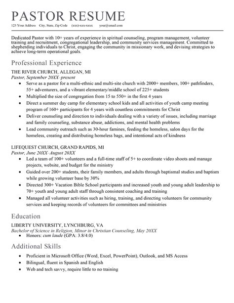 Youth Pastor Resume Examples