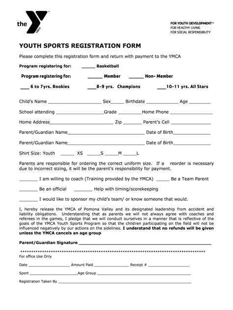 Youth Sports Registration Form Template