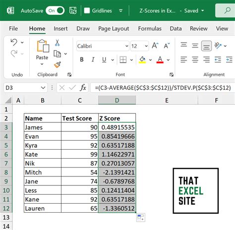 Z Score Formula in Excel