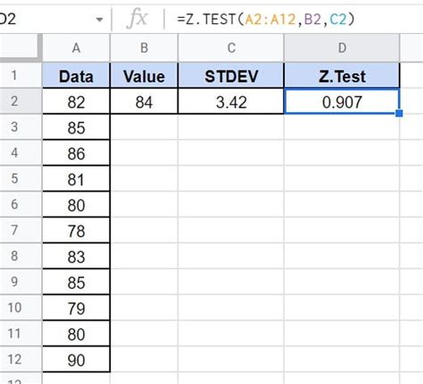 Z.TEST function in Excel