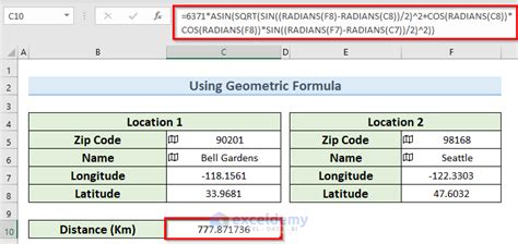 Zip Code Distance Excel Formula