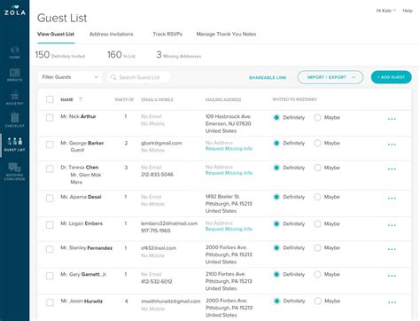 Zola Guest List Template