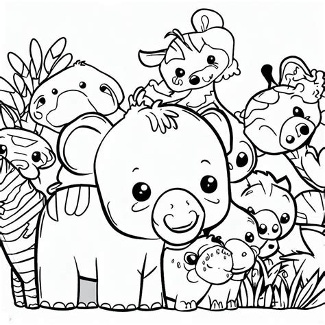 Coloring page featuring various zoo animals