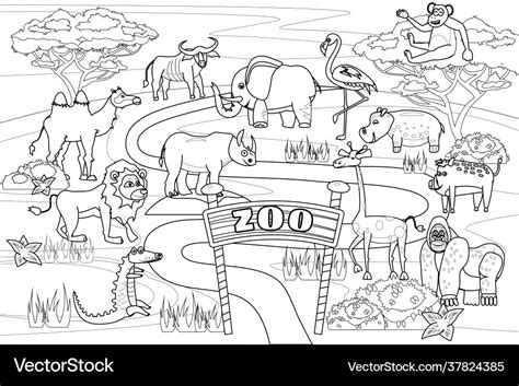 Coloring page featuring a jungle scene