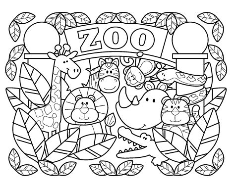 Coloring page featuring a zoo scene