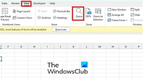 Using the zoom feature in Excel